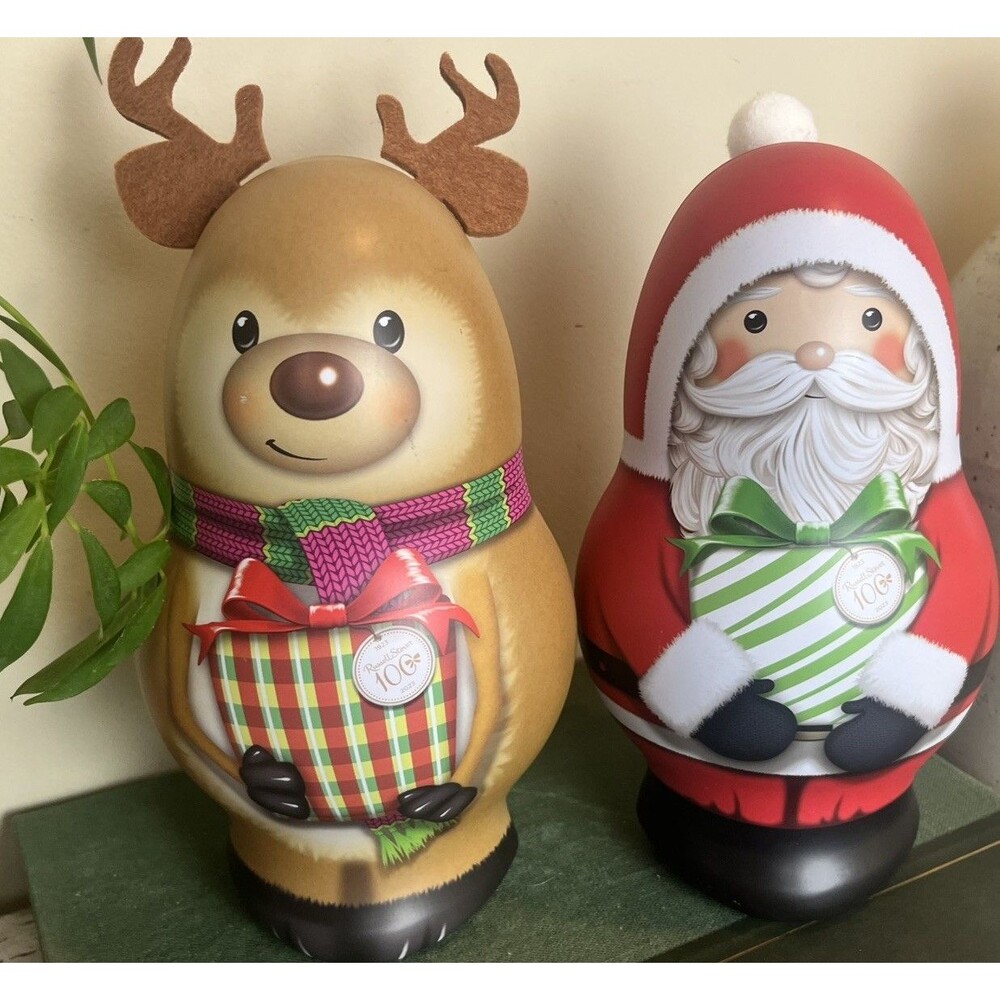 Russel Stover Santa & Reindeer Collectible Christmas Candy Tins 9.5 x 6 Holiday - Picture 7 of 7